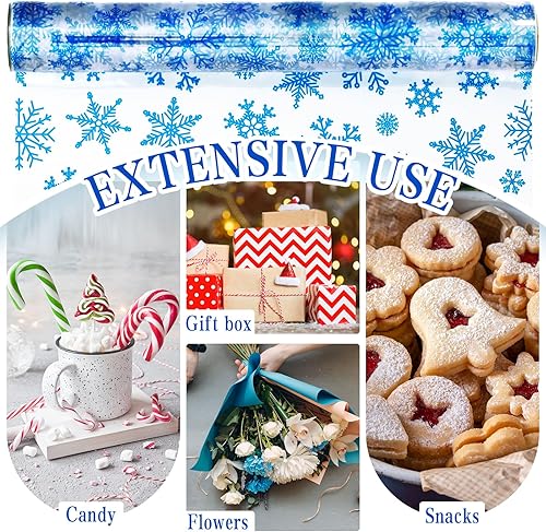 Miniatura 4 de Whaline Rollo de envoltura de celofán de Navidad, papel de regalo transparente de copo de nieve, Navidad, vacaciones de invierno, cesta de regalo de