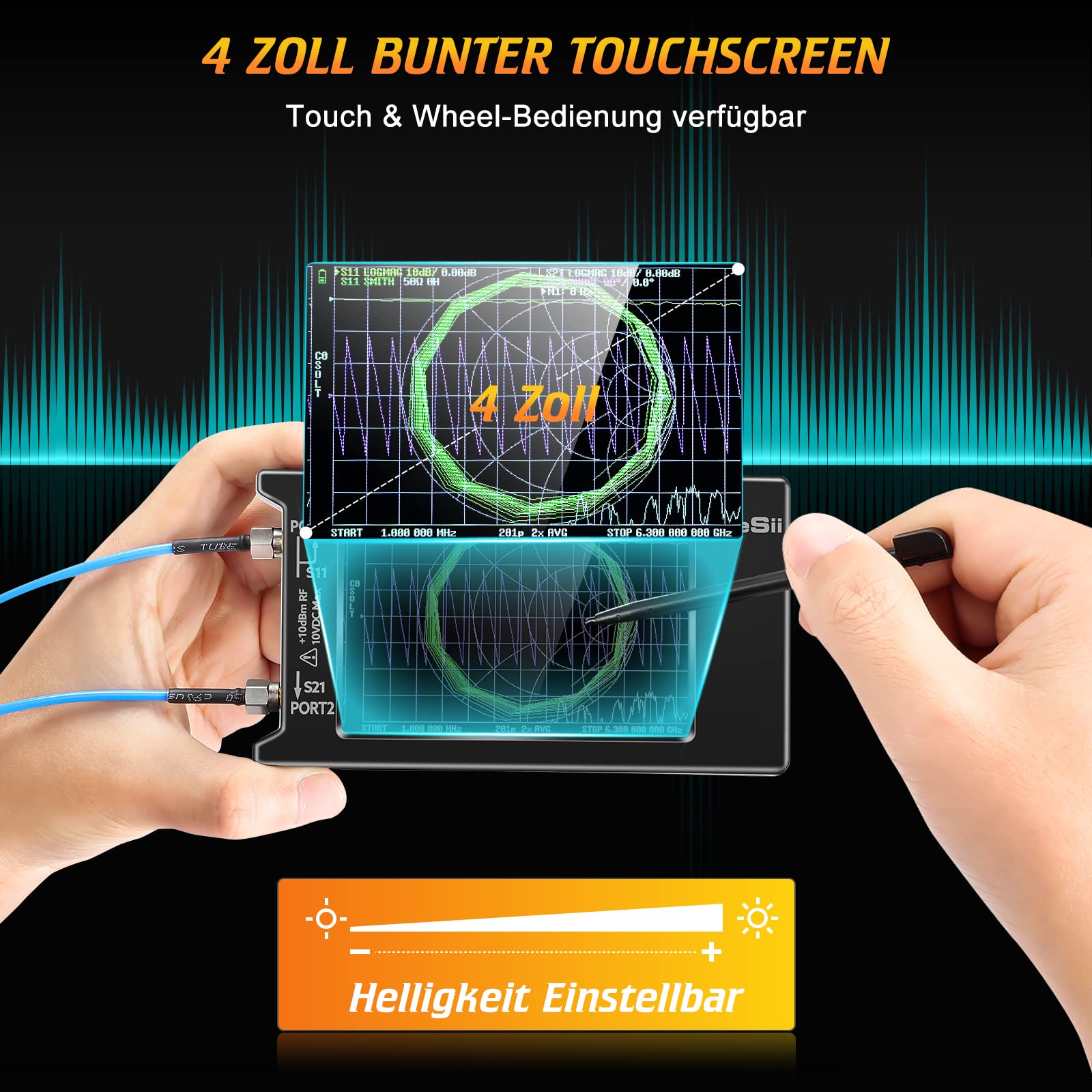 Seesii LiteVNA Vektor Netzwerk Analysator, Verbesserter 4 Zoll Antennen Analysator 50kHz-6,3GHz mit MicroSD-Steckplatz, Messung Smith Chart S Parameter HF VHF UHF SWR Phase Delay