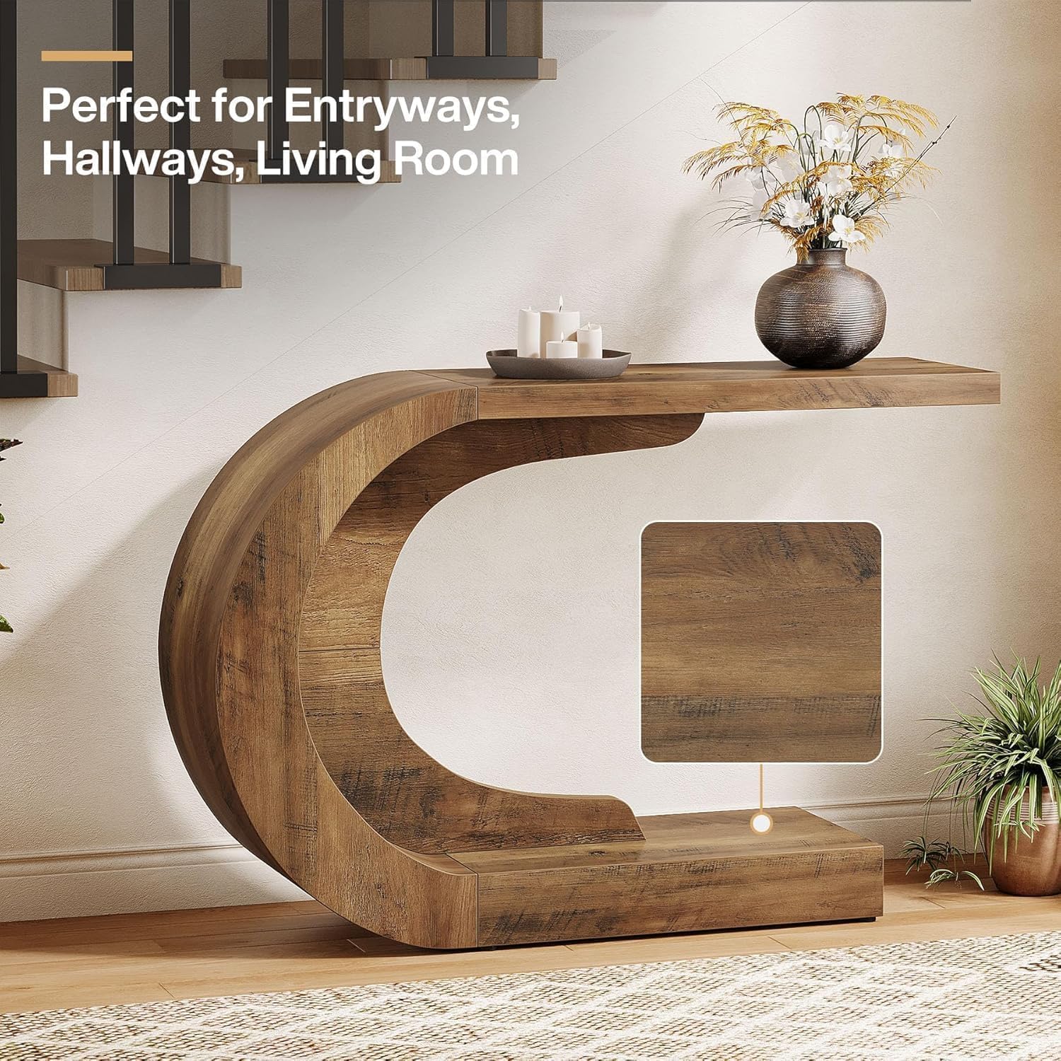 Tribesigns Mesa Consola, Muebles Entrada Recibidor Rústico, 110 x 35 x 75 cm, Consola Recibidor, Mueble Recibidor para Entrada, Estíbulo, Marrón