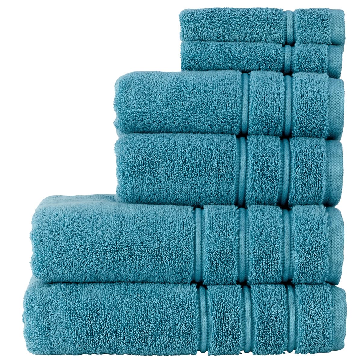 Christy Antalya Large Bath Towels | Set of 6 | 100% Turkish Cotton | 600GSM | Soft Plush Luxury Towel Set | 2 Bath Towels 2 Hand Towels 2 Face Cloths | Quick Dry | Jade Teal