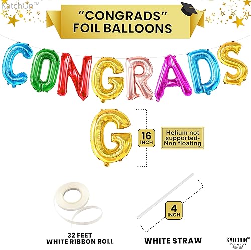 Miniatura 9 de KatchOn, Cartel de globos de felicitación de graduación de 16 pulgadas, pancarta de globos de felicitaciones para decoraciones de fiesta de