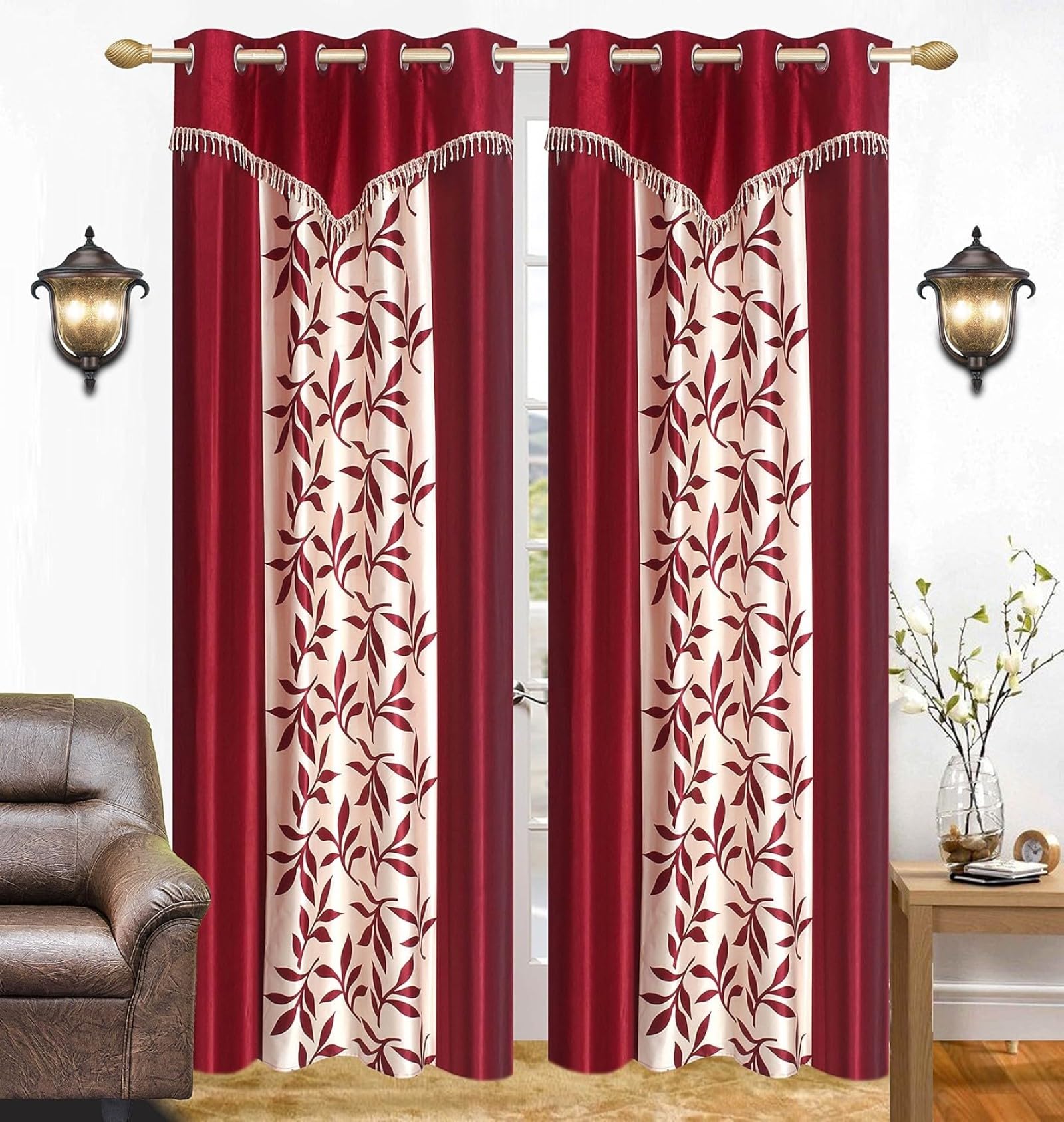 RD DECORE Heavy Quality Kolaveri Designer Curtains 7 Feet Long Set of 1 Pcs | Maroon Door Curtains for Living Room, Bedroom | Lightweight 7 Feet Long Drapes for Home Decoration-image-36