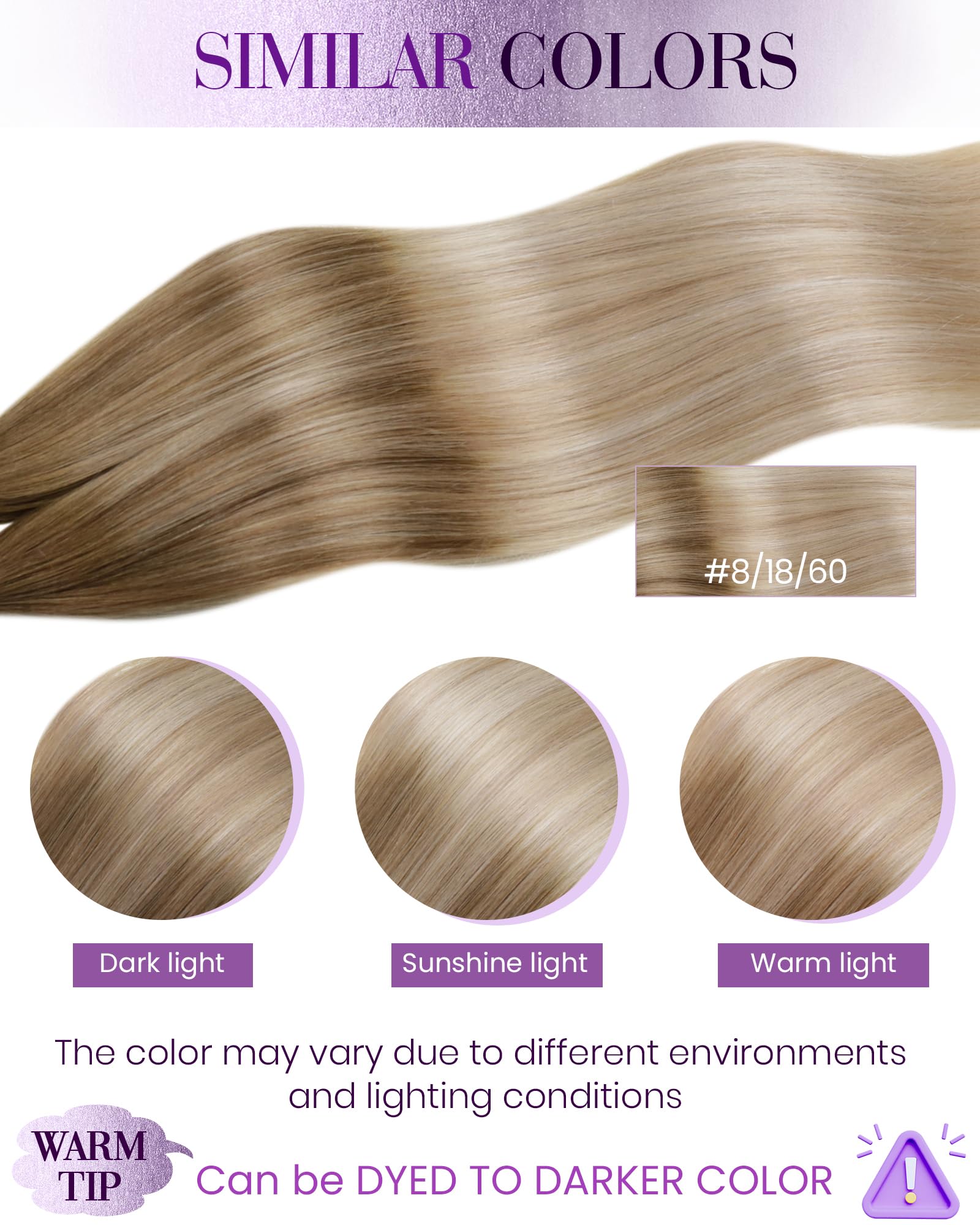 LaaVoo Extensions Echthaar Aschblond Platinblond 45cm 100g 100s #8/18/60 | Nanoring Extensions Ombre Blond Nano Beads Extensions Balayage Hellbraun Aschblond Platinblond Remy