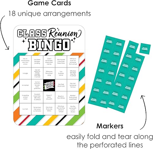 Miniatura 2 de Big Dot of Happiness Still Got Class - Tarjetas y marcadores de bingo con forma de fiesta de reunión de secundaria - Juego de 18