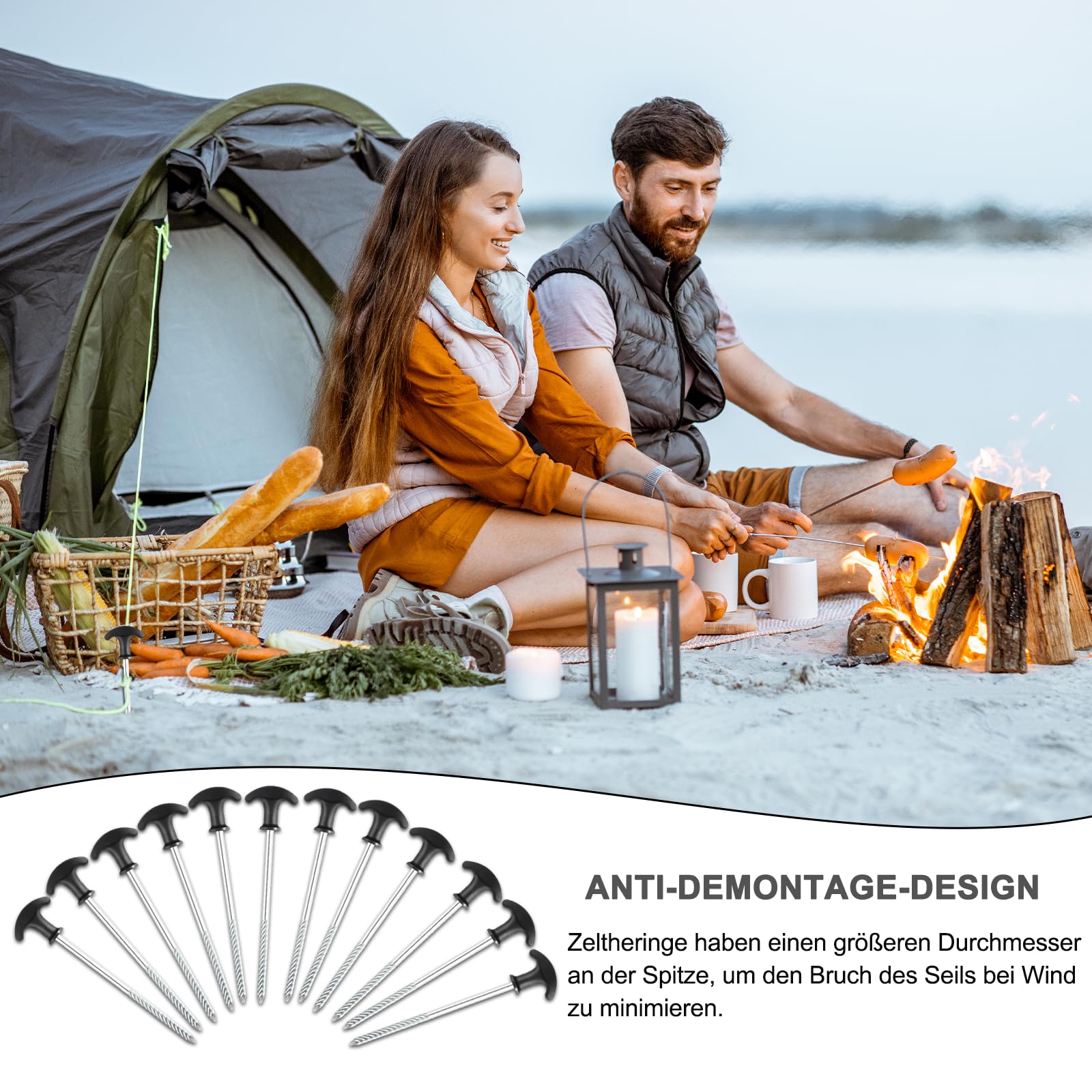 Zelt-Heringe Aus Stahl, 12 Stück Stabile & Sturmsichere Erdnagel für Camping, 21cm Schraubheringe Lange Heringe Robuste Erdnägel mit Gewinde mit T-Griff für Camping und Outdoor Wald Wiesen Sandboden Sport &