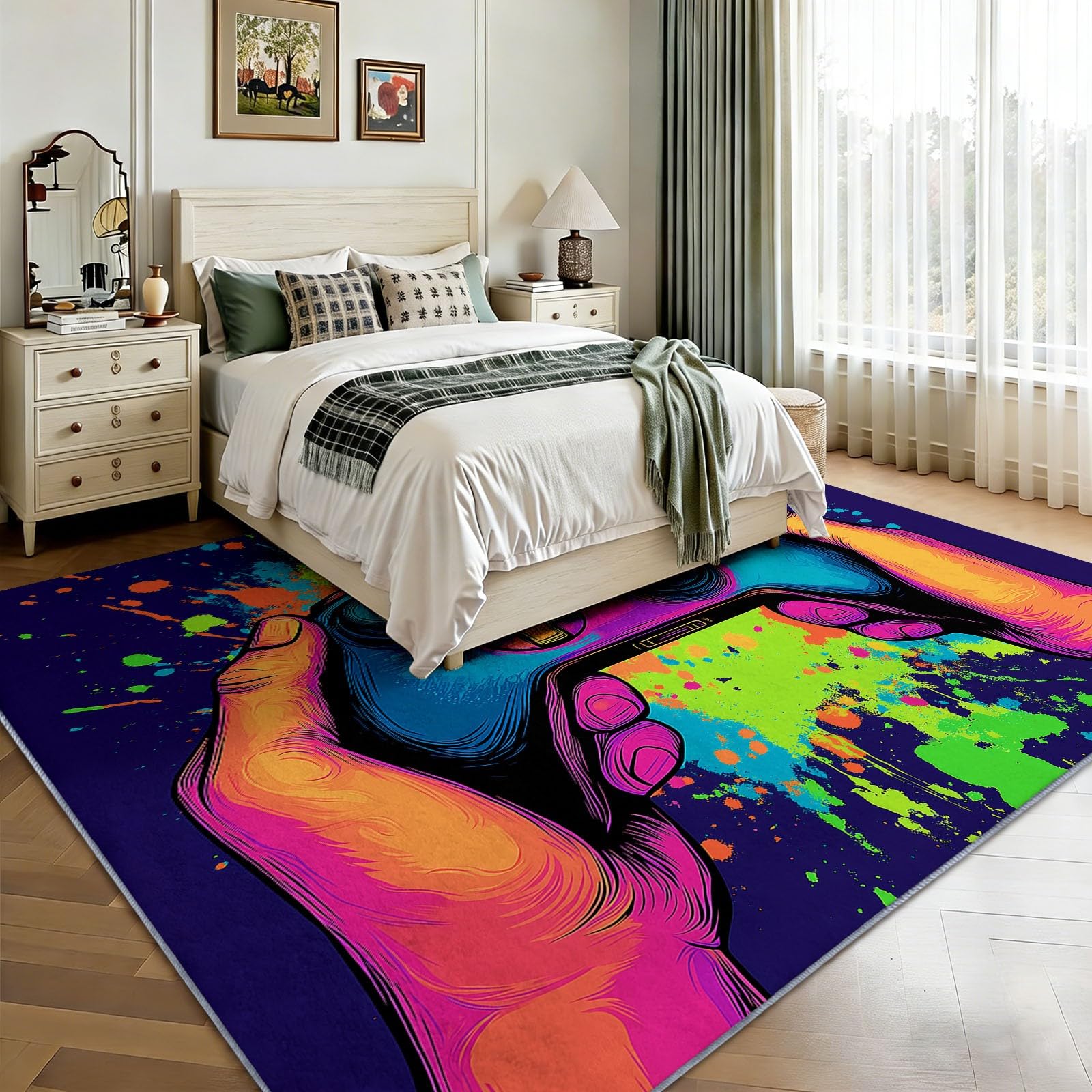 Ultra miękki dywan flanelowy 180 x 240 cm zestaw do kontrolera rozprysków nowoczesny dywan antypoślizgowy i zmywalny dywan do salonu i sypialni - wzór 3D, krótkie włosie i łatwe do czyszczenia, kolor