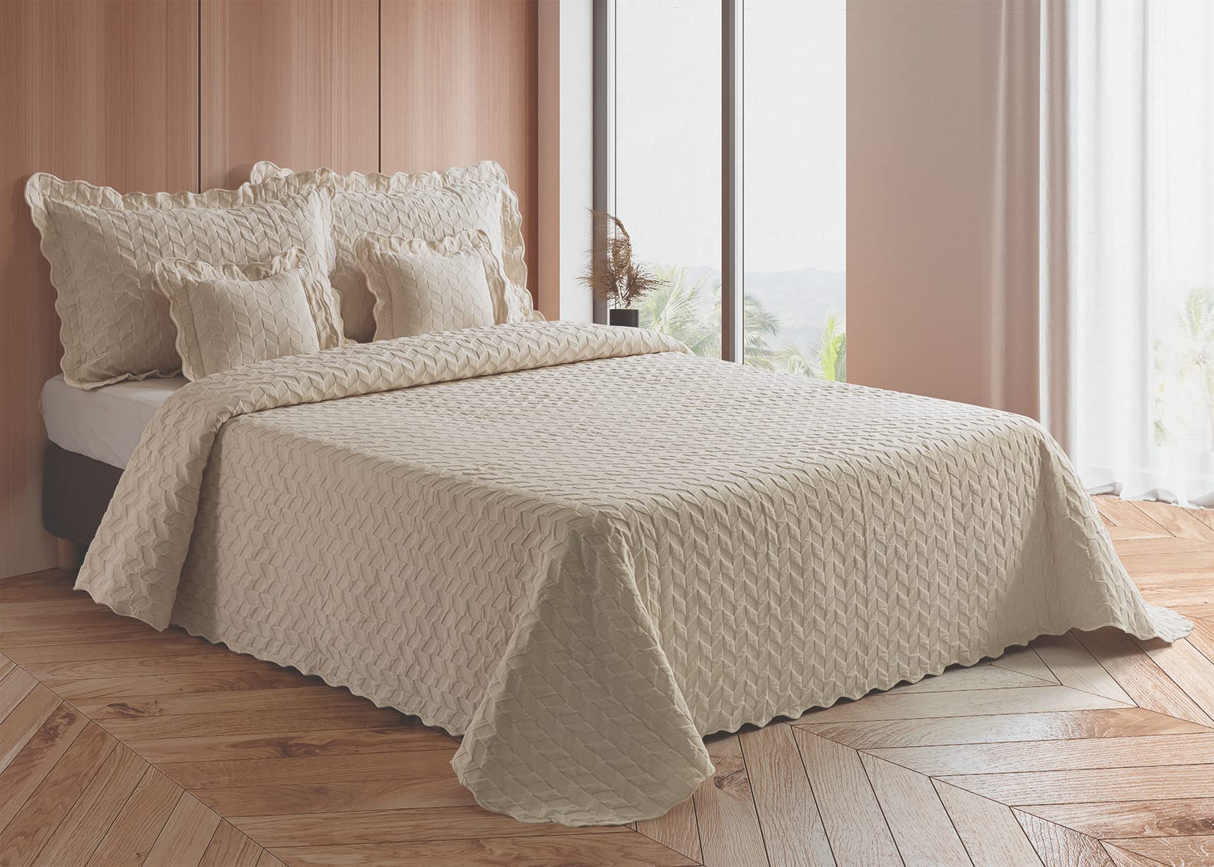 Diana Cowpe Bella Bed Throw | Beautiful French Style Textured Blanket | Chevron Design (Cream, Super King)