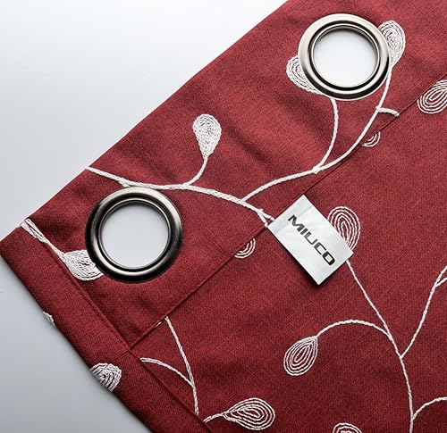 Miniatura 4 de Miuco - Cortinas con ojales de lino sintético, semitransparentes, bordadas con flores, para sala de estar