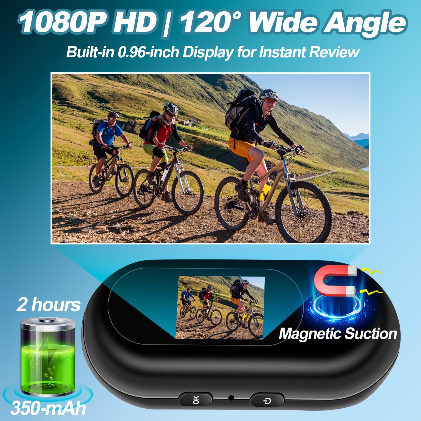 Kamera Sportowa, 1080P HD i Szeroki Kąt 120°, Noktowizor, Magnetyczne Montowanie i Ekran Kamery Moto. Idealna na sporty i aktywności na świeżym powietrzu