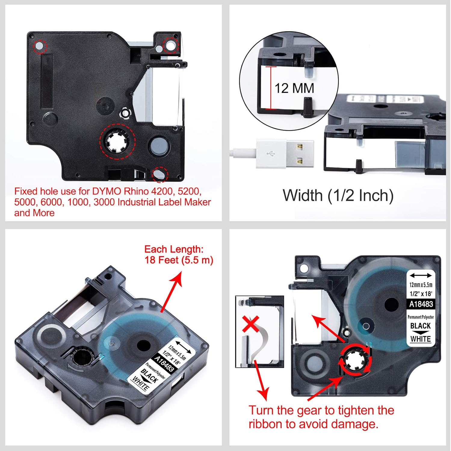 Labelife tape cartridge being inserted into a Dymo Rhino label maker.