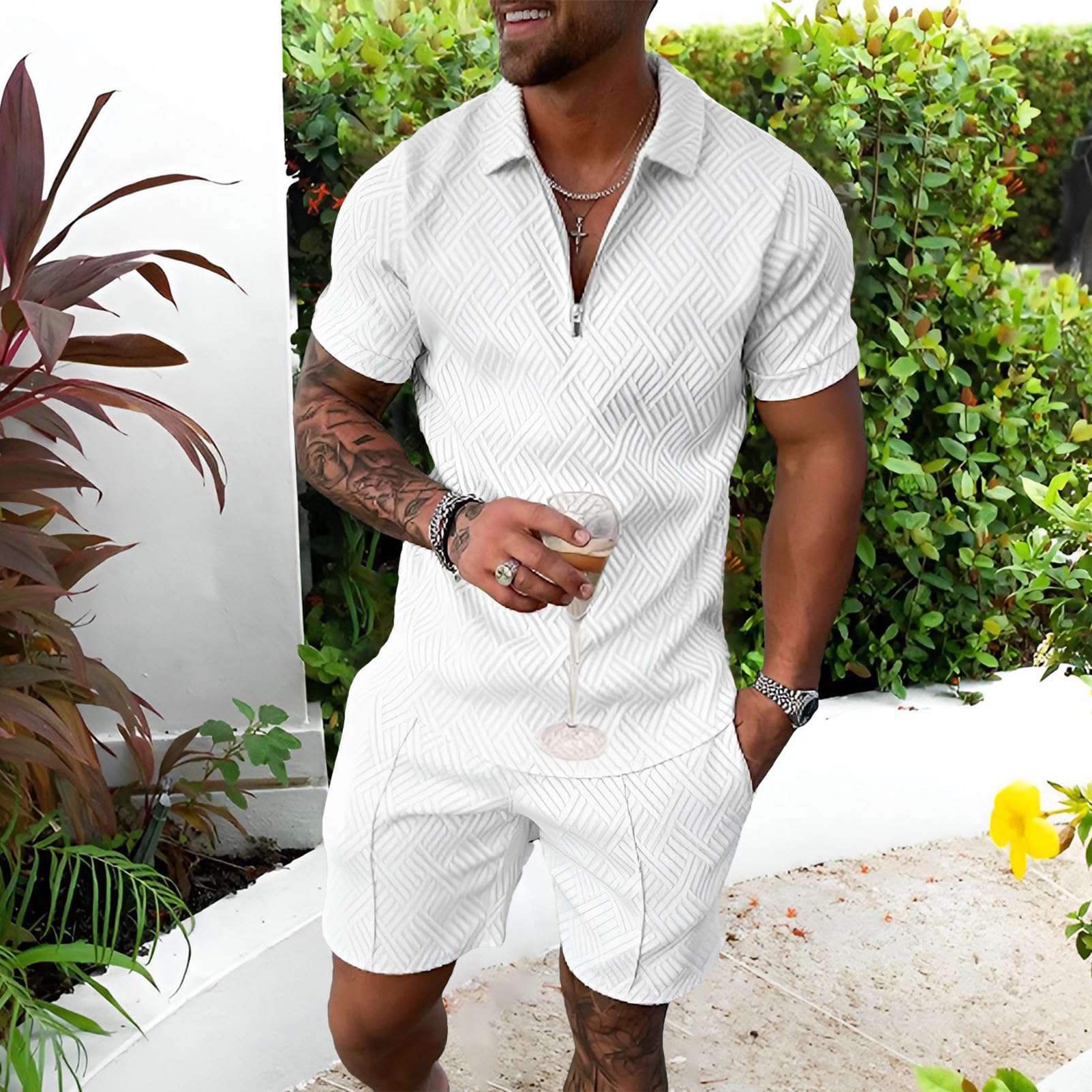 amropi Homme Survêtement de Sport T-Shirt à Manches Courtes Fermeture éclair et Short Ensemble - 4