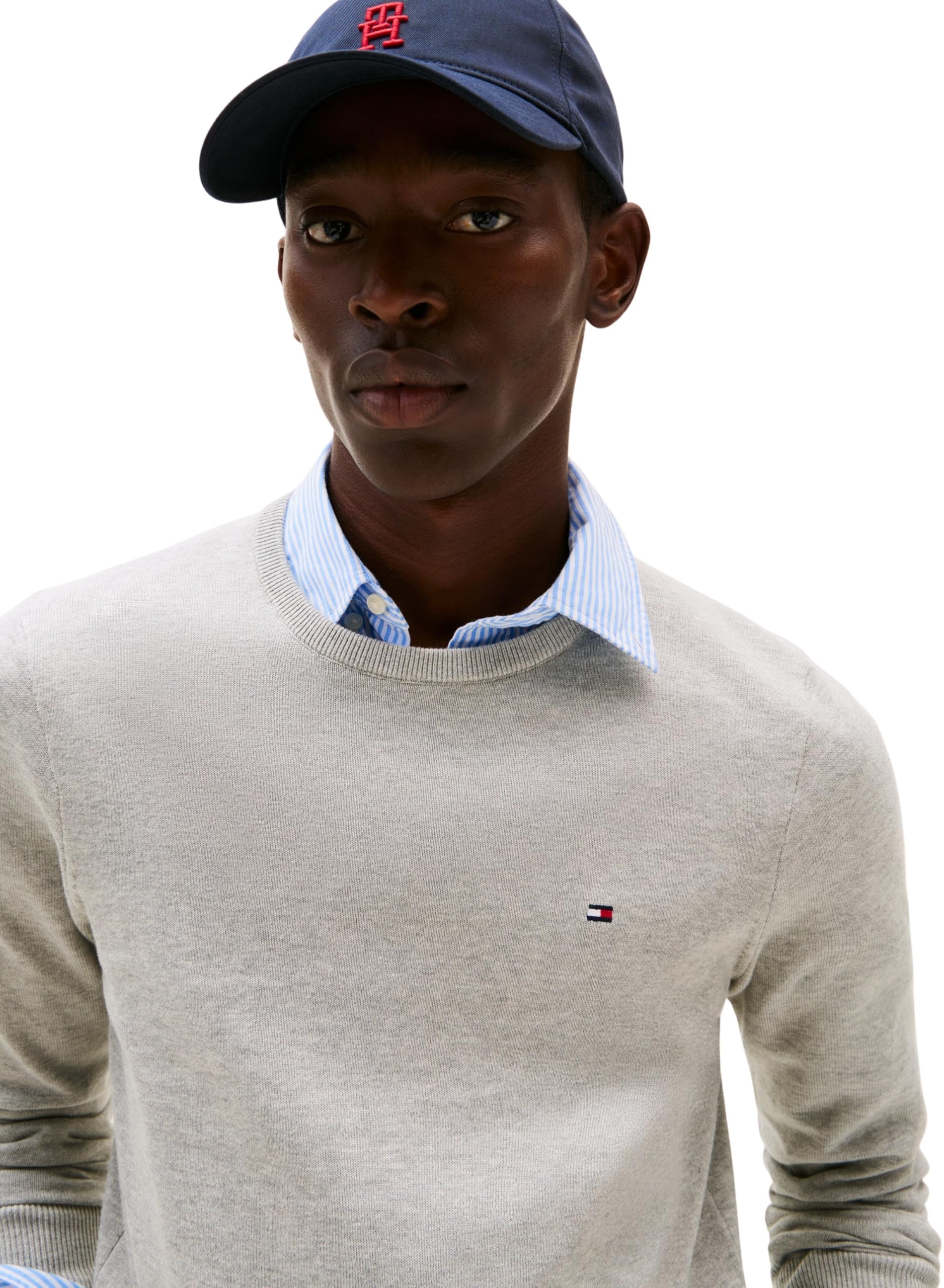 Tommy Hilfiger Uomo Pullover Essential Cotton con Scollo Rotondo, Grigio (Light Grey Heather), XL