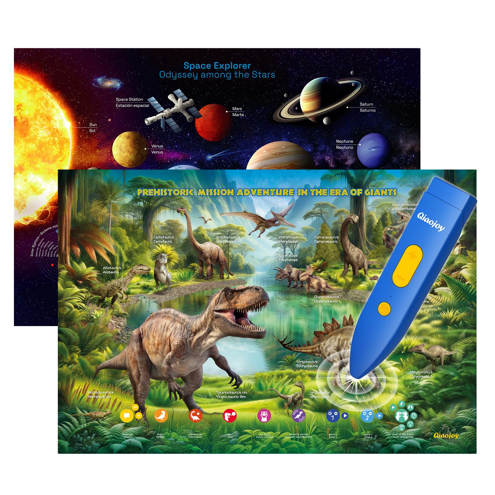 - Bilingual Interactive for Kids Talking Dinosaur Space Poster for Kids Learning and Educational Toys,Talking Educational Dinosaur Toy for Ages 3 to 12 Years Old,Space Theme Wall Decor for Preschool