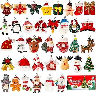 Garma 36PCS Mini Resin Christmas Ornaments Tiny Christmas Tree Decorations Set Comes with String Small Christmas Hanging O...