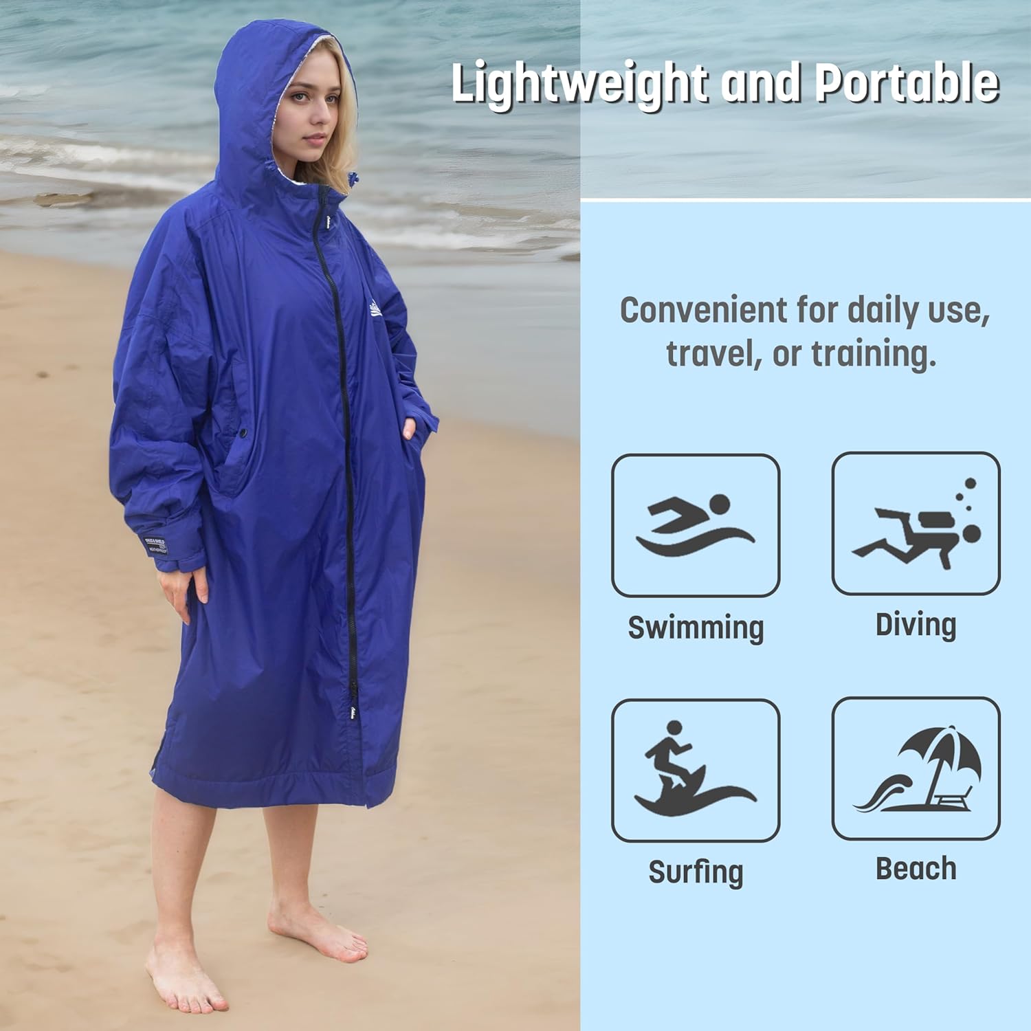 Catalonia Swim Parka for Women Men, Oversized Lightweight Surf Swim Jacket, Waterproof Warm Swim Coat, Changing Poncho Robe - Image 6