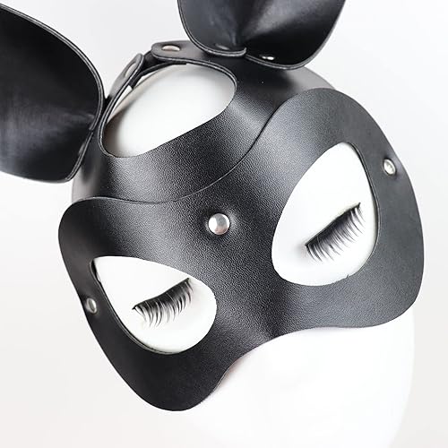 Miniatura 9 de Máscara de media máscara de conejo sexy de lujo para adultos, con orejas largas, para mujer, disfraz de fiesta de cosplay