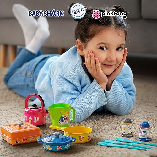 Miniatura 2 de Lollipop Baby Shark Cooking Adventure Set - Juego de cocina con ollas, sartenes, utensilios, taza medidora, tetera de té, sal y pimentero, gran