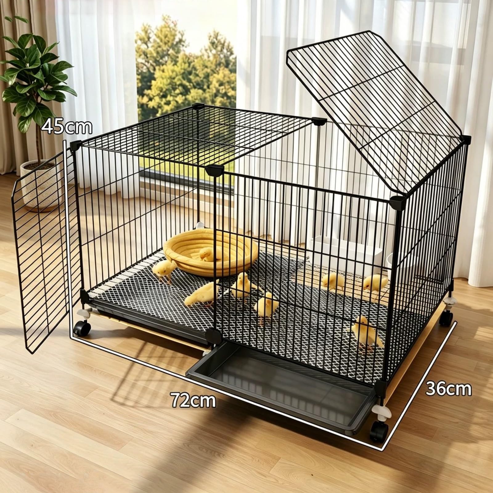 Gallinero con Espacio Densoo De 1,5cm Jaula Expandible para Aves De Corral con Bandeja Extraíble Y Tragaluz Superior Recinto para Codornices Conejos Y Pequeños Animales(72x36x45cm)