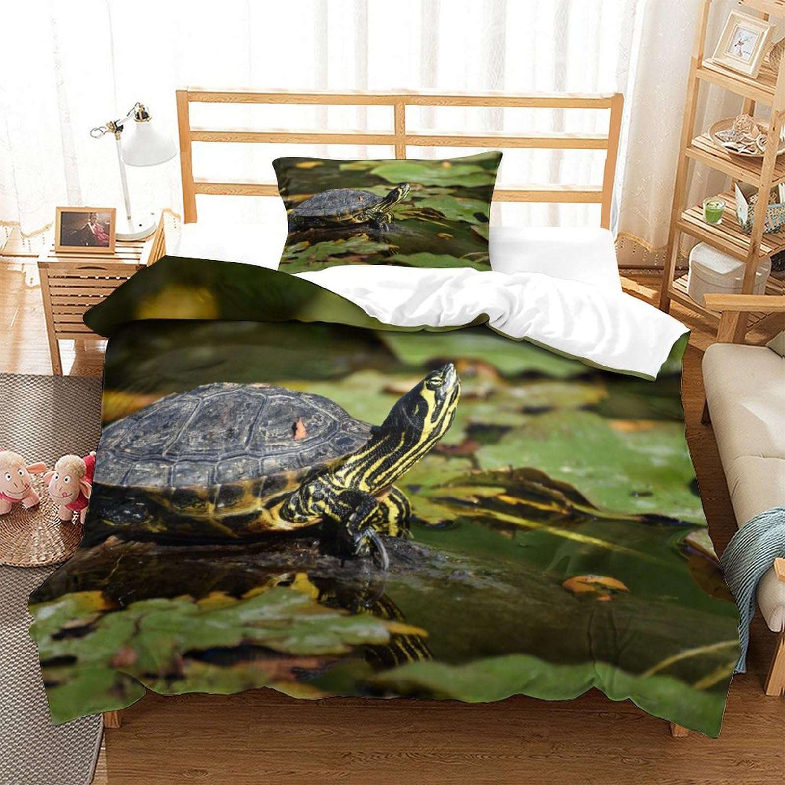 P1s9u7w5y Sea Turtle-4 Realistic Nature 3D Printed Turtle Duvet Cover Set 3Pcs Microfiber Forest Style Bedding Set Single（135X200cm）