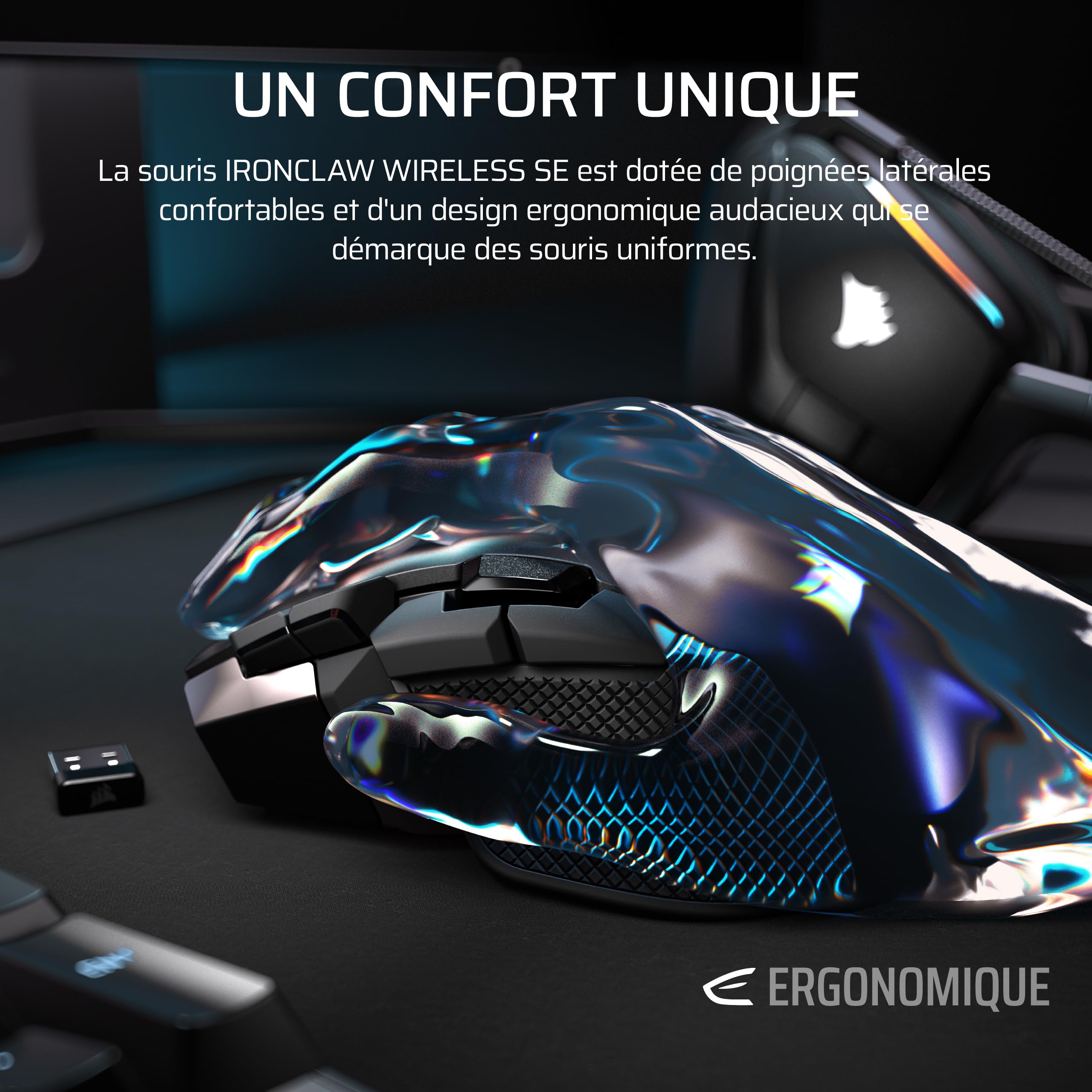 Corsair IRONCLAW Wireless SE (2026) Souris Gaming – Noir | 26 000 DPI, Forme Ergonomique pour Les Grandes Mains, 10 Boutons Programmables, pour MOBA, FPS, MMO