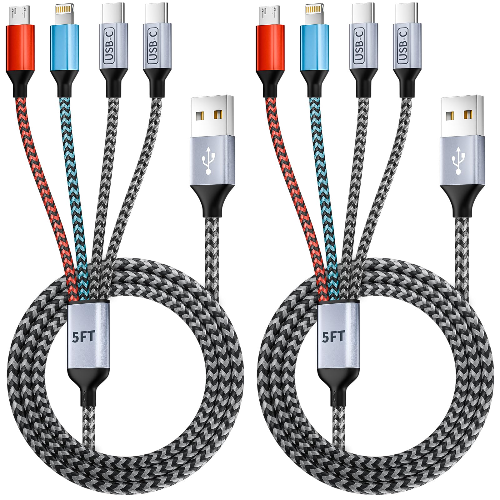 Dual Type-C Ports USB Multi Charging Cable Cord 4 in 1 Charging Cables for Multiple Devices Multi Charger