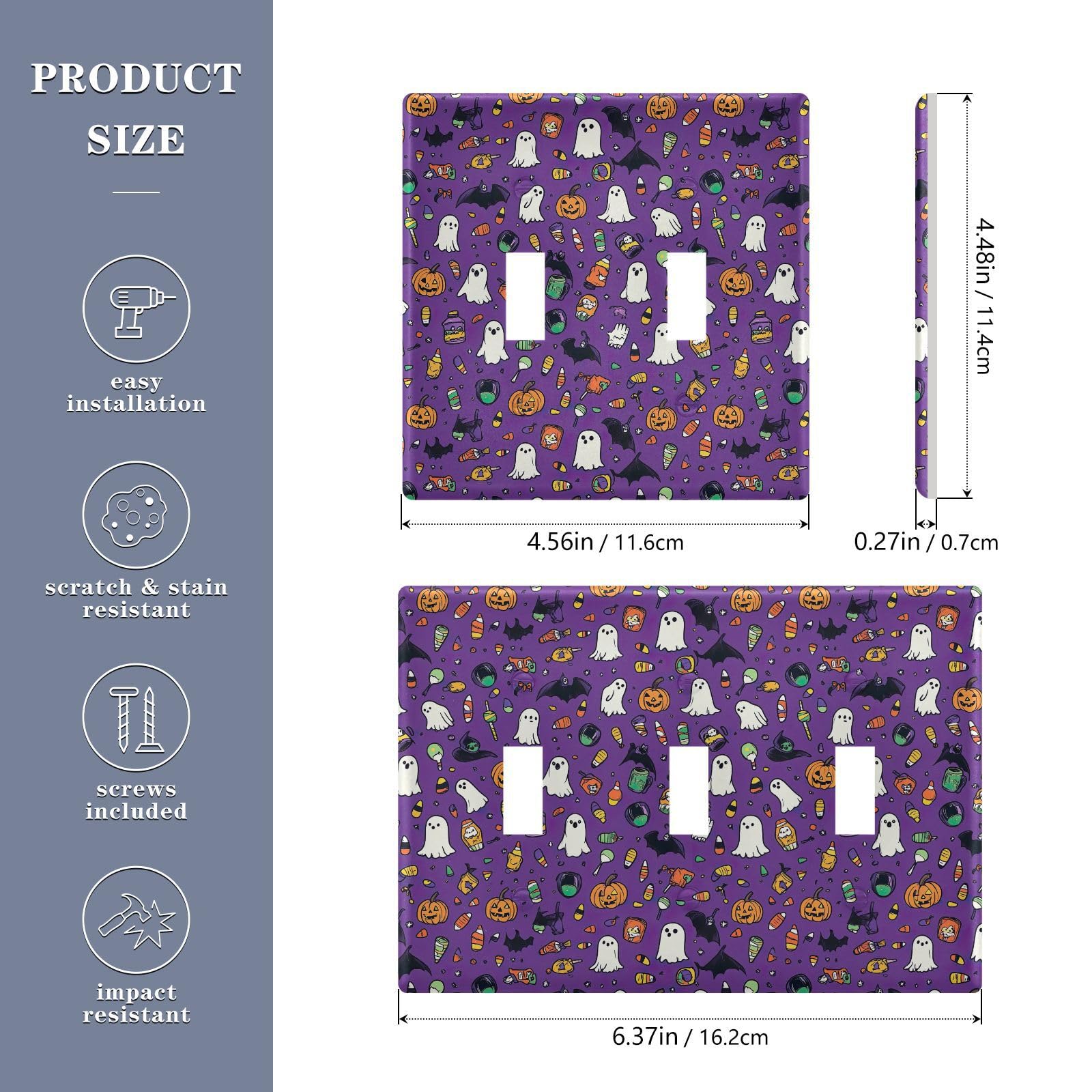 UMIRIKO Purple Halloween Ghosts Bats Light Switch Cover Plate Covers Decorative Double Toggle Home Decor 202b7153