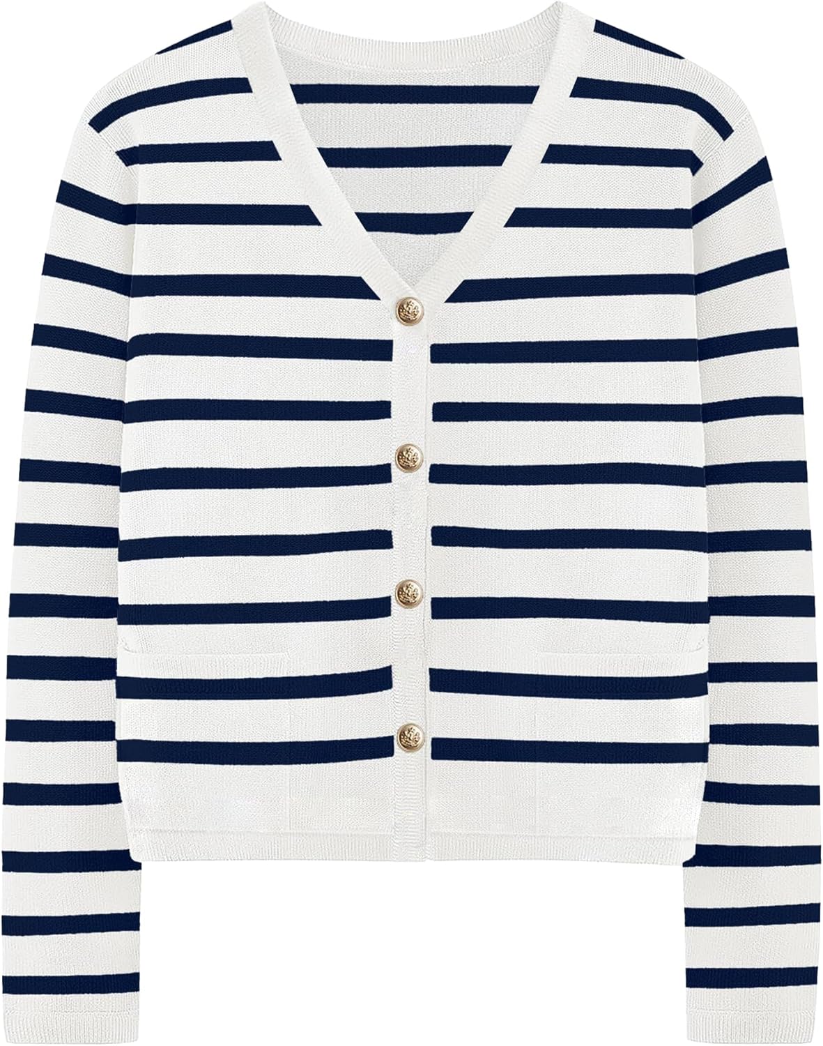 Women's Striped Cardigan Sweaters - Long Sleeve Button Down V Neck Knit Cardigans Classic Casual Tops for Women