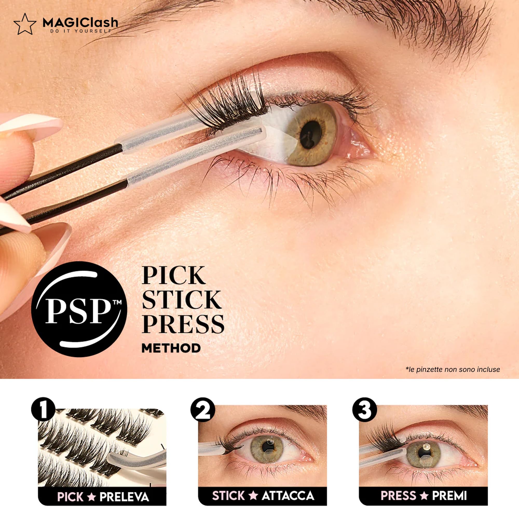 Ciglia Press and Go Voluminous Premium 40pz Lash Cluster | Ciglia Finte Voluminous Senza Colla con Adesivo Tenuta 10 Giorni Sotto-Ciglia Invisibile Leggere Ipoallergeniche Waterproof