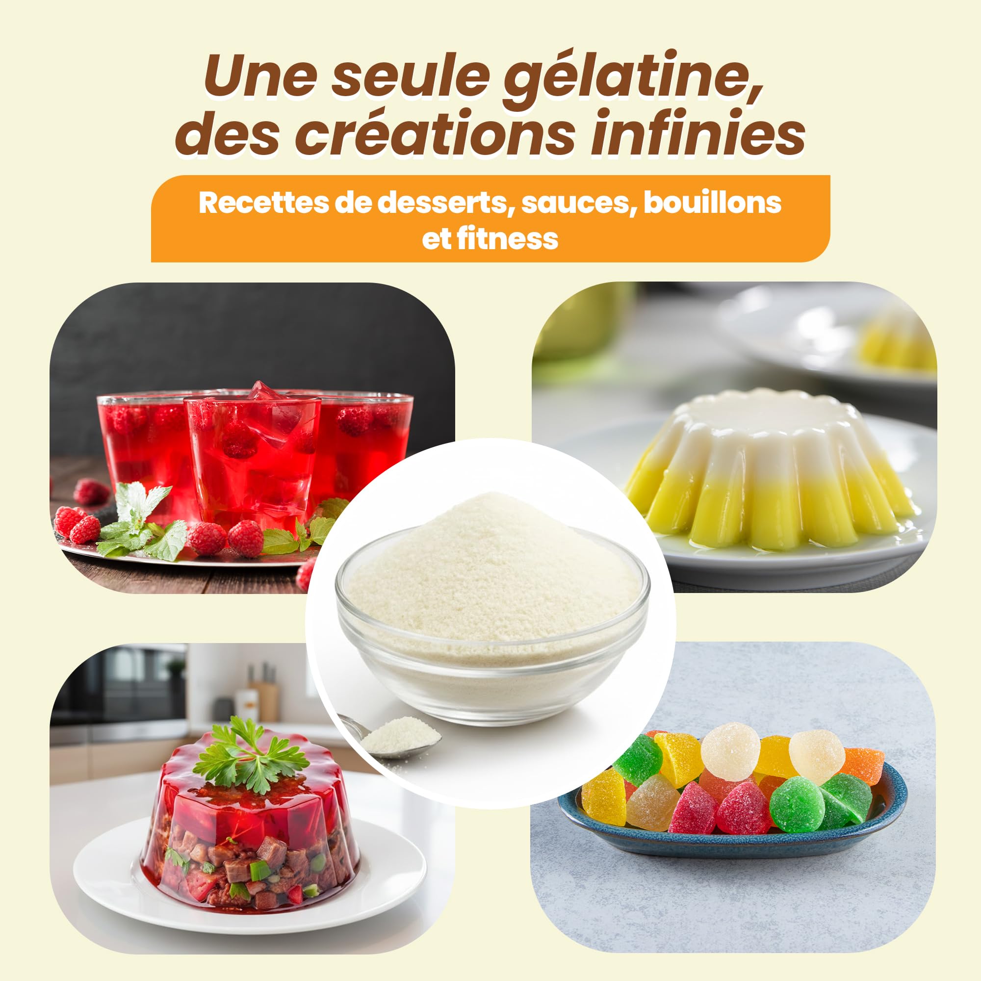 Snadi Gélatine en poudre | 1 kg | 100 % pure, sans goût et qualité professionnelle | Riche en acides aminés précurseurs de collagène | pâtisseries, desserts, gels et sauces | Facile à dissoudre et