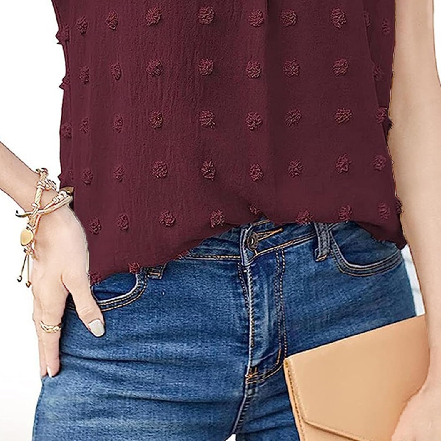 Womens Swiss Dot Tank Tops 2024 Summer V Neck Dressy Casual Shirt Sleeveless Blouse Solid Basic Vest Camisole