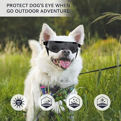 Miniatura 10 de Gafas de sol para perros de raza pequeña a media, lentes UV400 antivaho para cachorros, gafas de sol ajustables y ligeras para perros, para