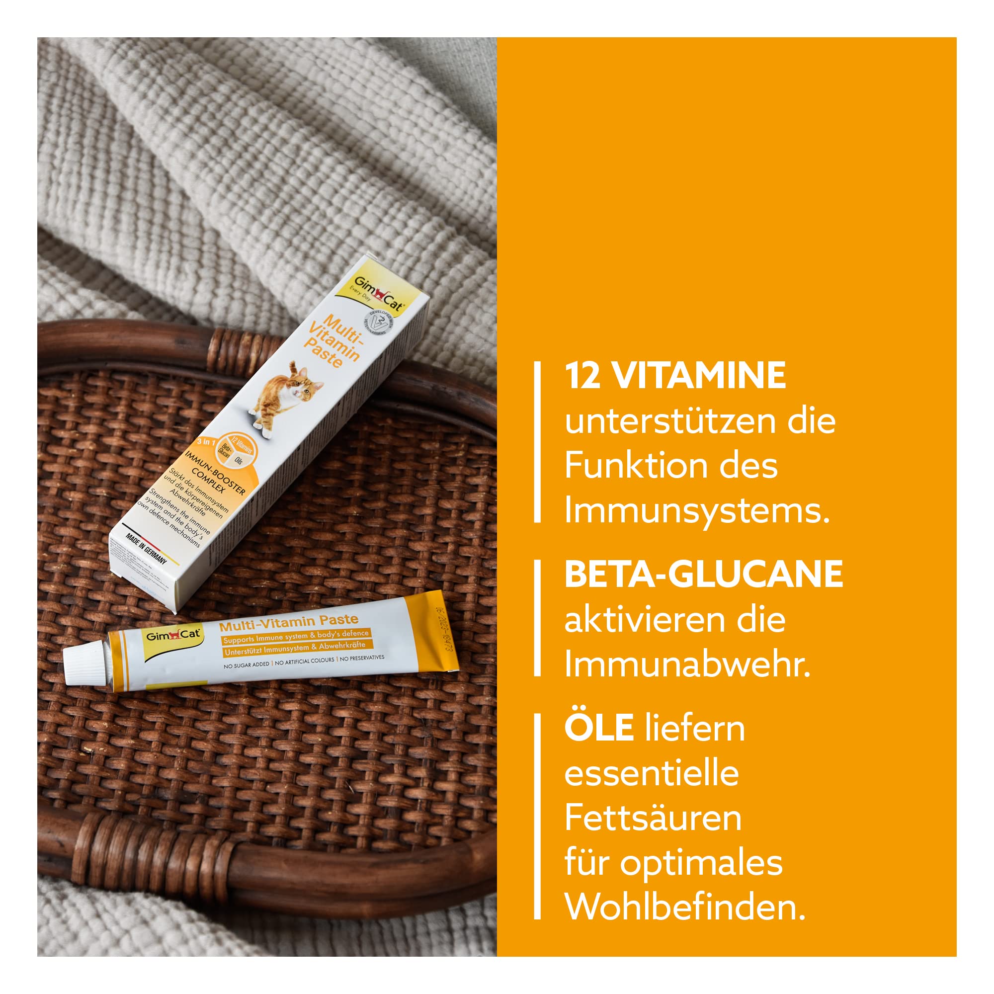 GimCat Multi-Vitamin Extra Pasta multiwitaminowa, z kwasami tłuszczowymi omega-3 i omega-6 dla ochrony komórek - 1 tubka (1 x 200 g) & GimCat Multi-Vitamin pasta multiwitaminowa