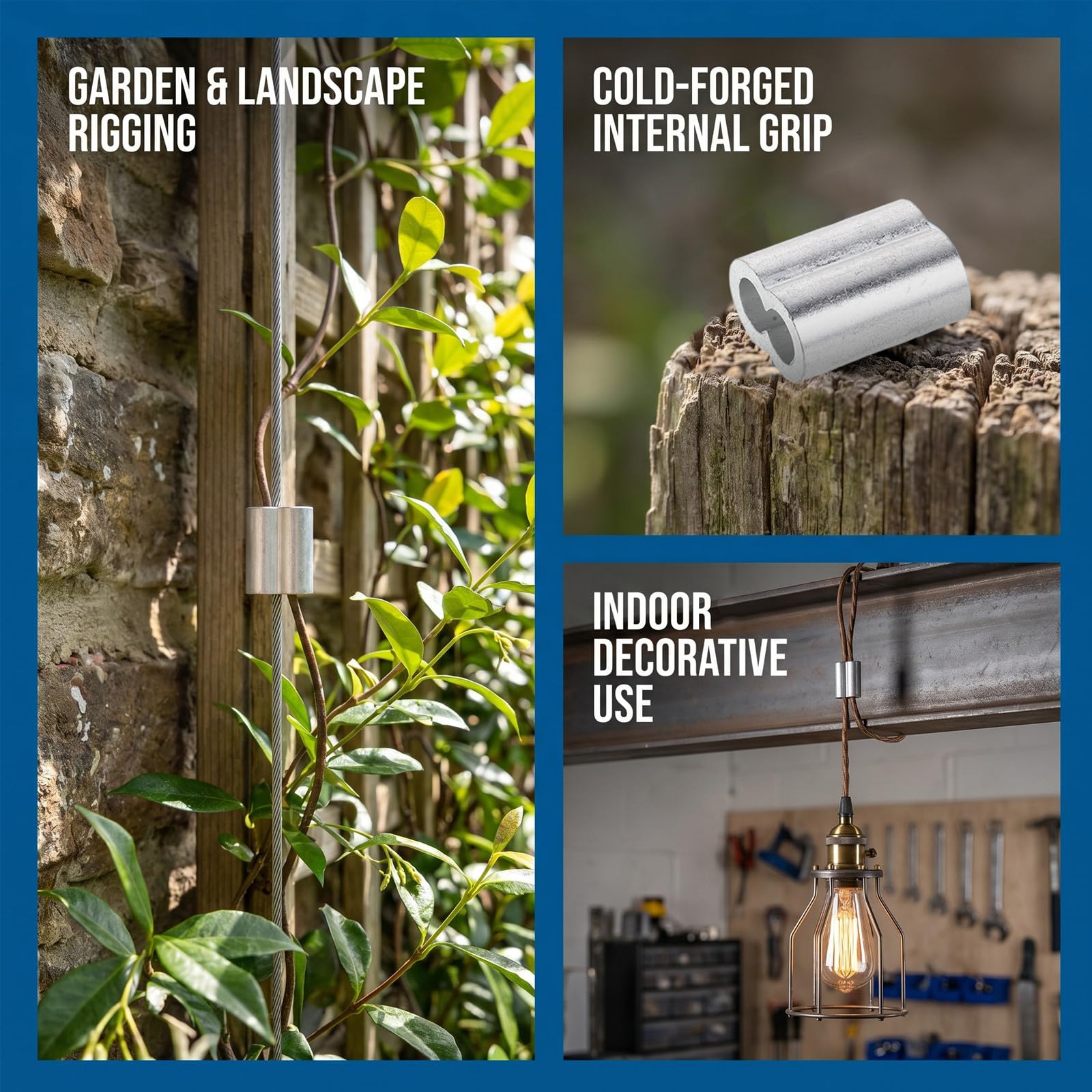 Zerodeko 50 embouts de câble : manchons de câble métallique - manchons de sertissage à double trou en aluminium de 6 mm pour la suspension de chaînes de clôture extérieure