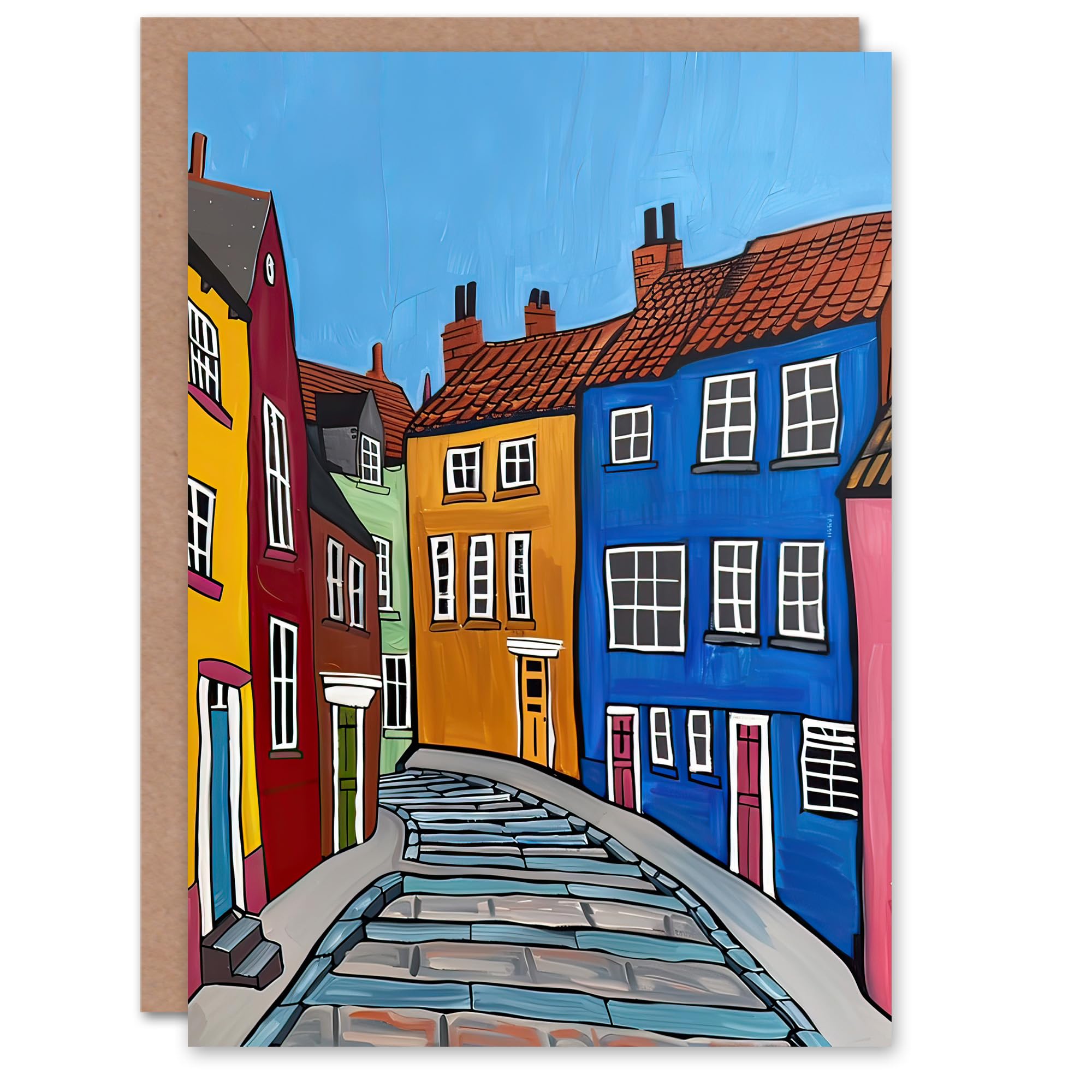 Greeting Card Colourful Houses Bridlington East Yorkshire Blank Birthday