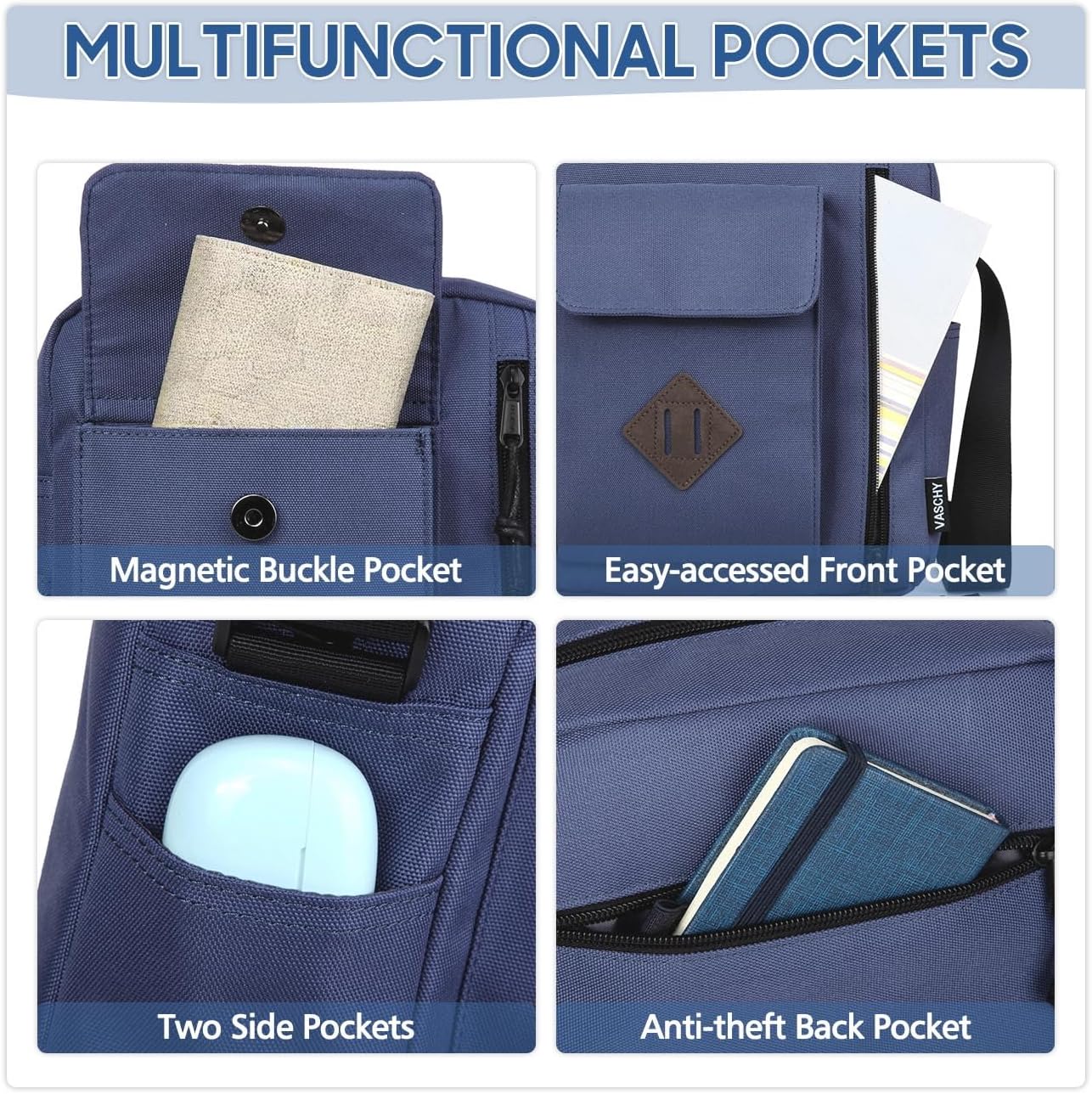 VASCHY Small Messenger Bag, Lightweight Casual Crossbody Sling Shoulder Side Bag for Men Women for Work/Travel/Daily - Image 6