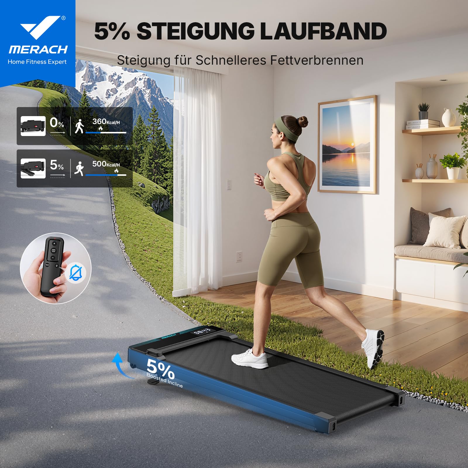 MERACH Walking Pad, 3 in 1 Laufband Für Zuhause, 0%-6% Steigung Laufband Schreibtisch für Zuhause und Büro, 0-12km/h Treadmill, Laufbänder mit Fernbedienung, 45dB Ultra Leise Walking Pad, LED Anzeige