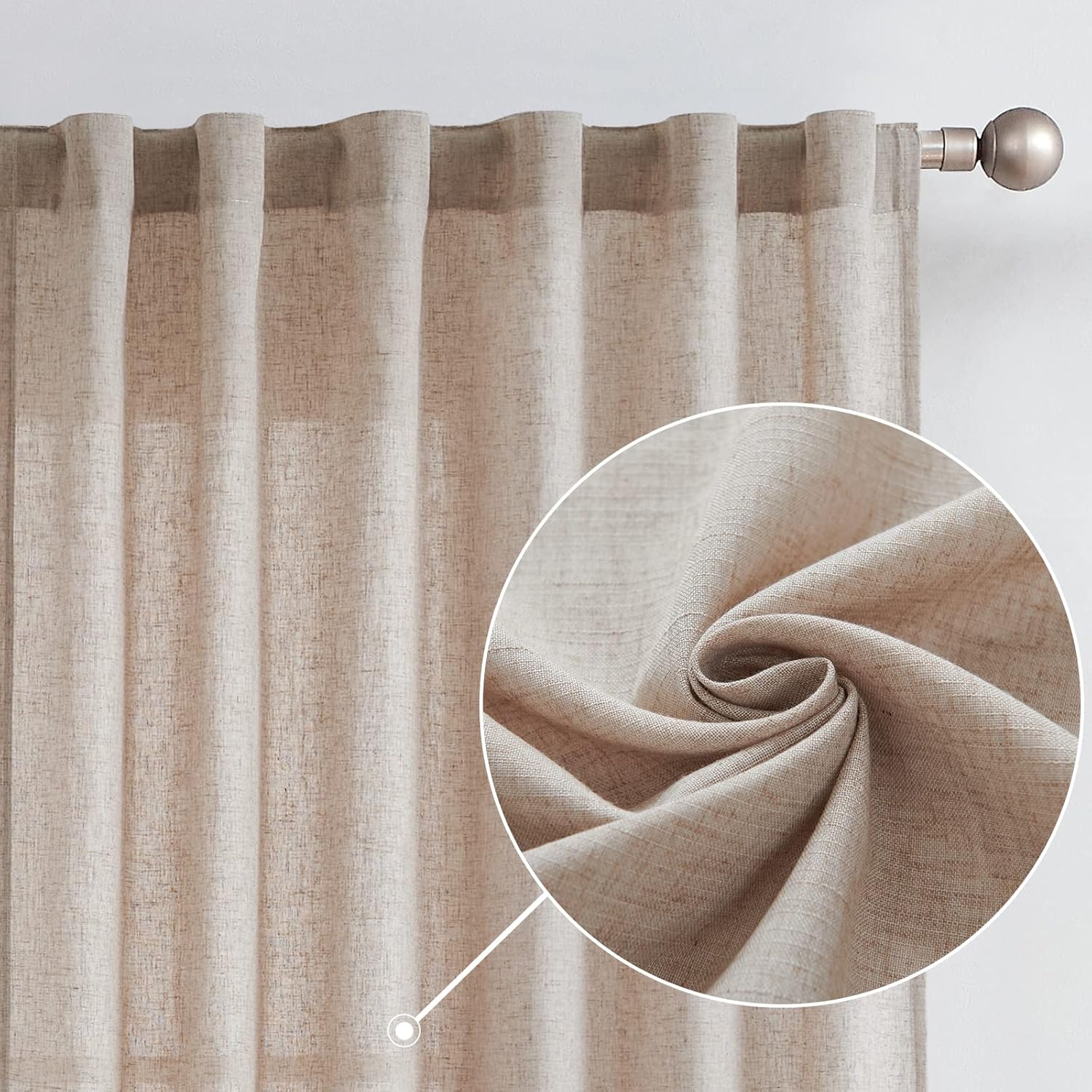 JINCHAN Linen Curtains for Living Room Drapes Rod Pocket Back Tab Linen
