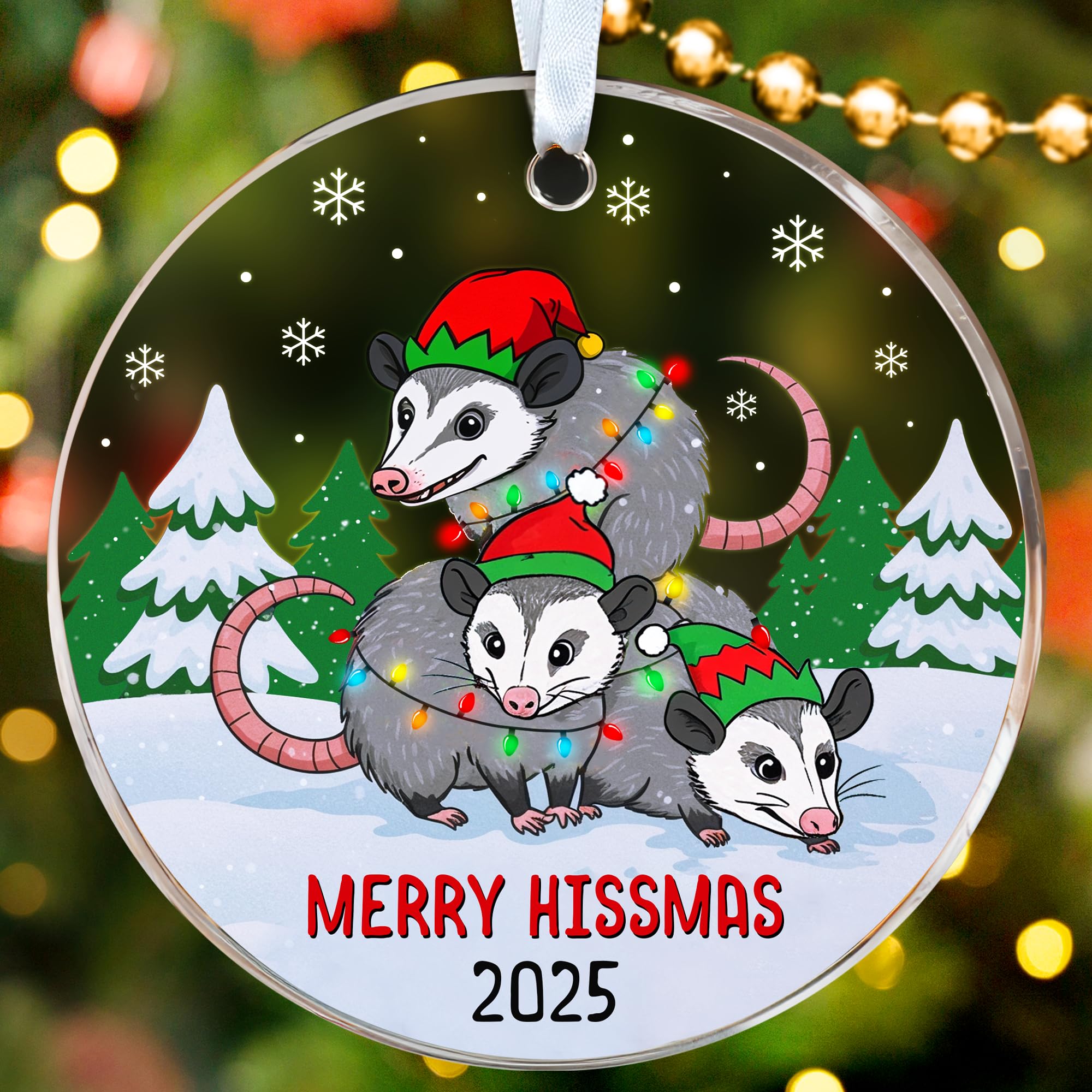 Décoration de Noël 2025 en acrylique Merry Hissmas pour sapin