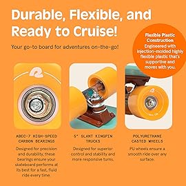 Retrospec Quip Mini Cruiser Skateboard 22.5 and 27 Classic Retro Plastic Cruiser Complete Skateboard with ABEC 7 Bearings and PU Wheels Compact Board with Grippy, Molded Waffle Deck