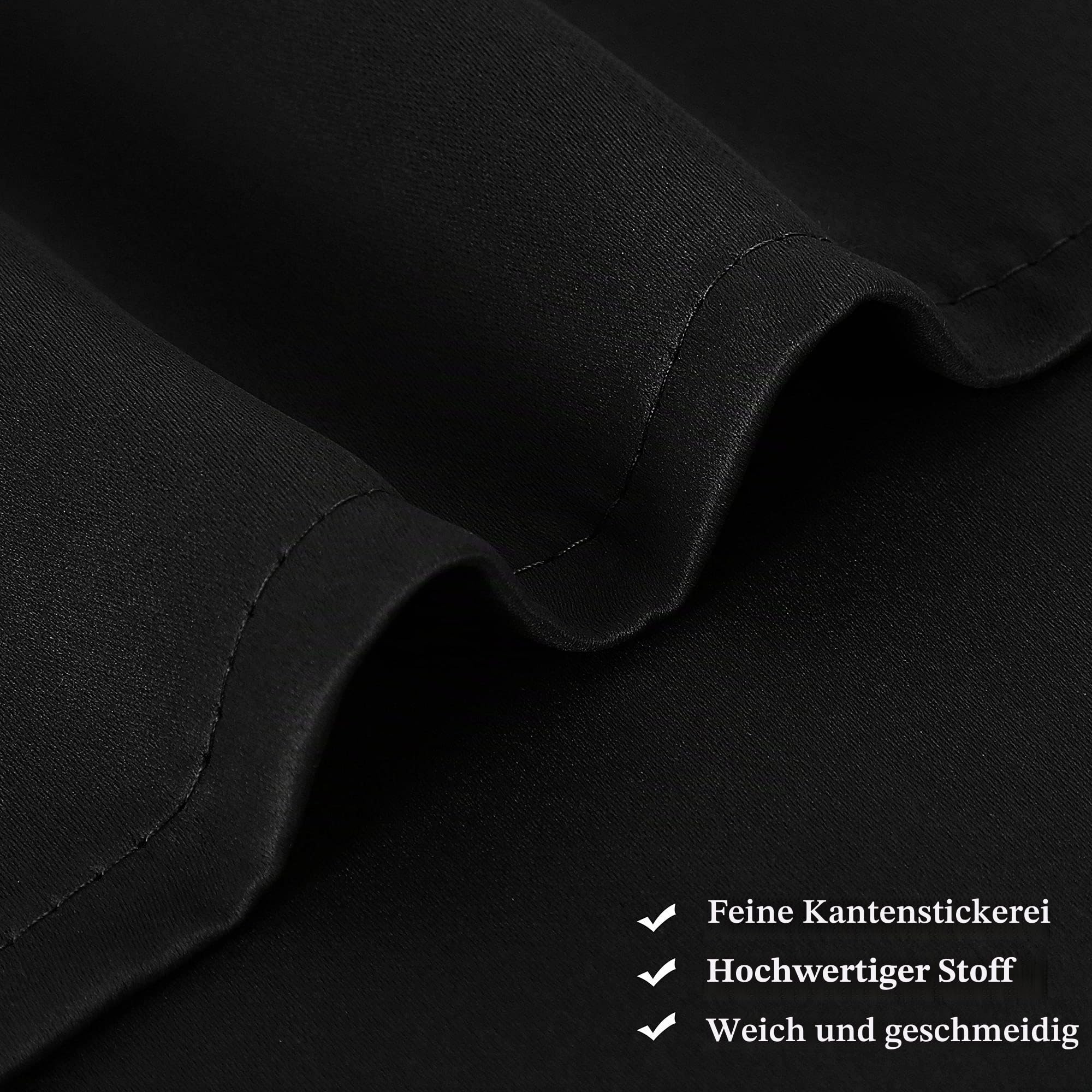 PiccoCasa 2er Set Gardine für Küche Polyester Scheibengardine Kurzgardine Blickdicht Kleine Gardine Schwarz 90H x 132B cm