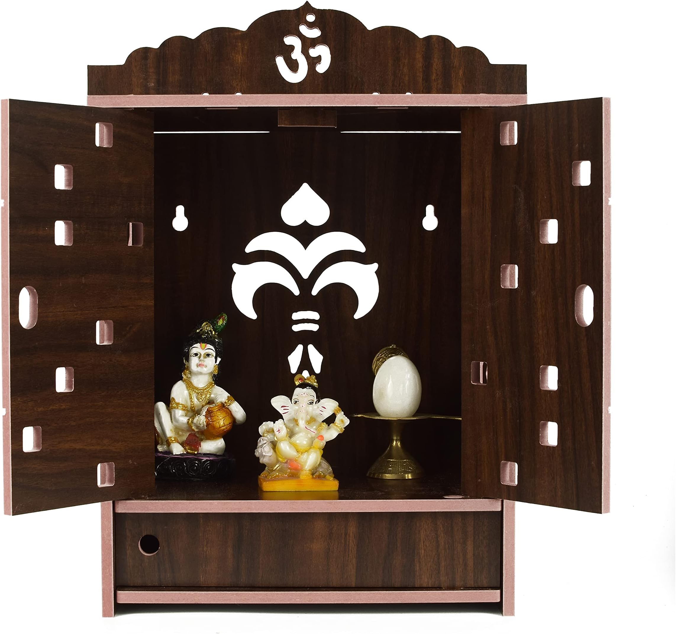 Beautiful MDF Wooden Temple,Home Temple, Pooja Mandir, Wall Hanging and Table Top Home Mandir Temple, Home Decor Beautiful Wooden Temple with Acrylic Om Design, (28*28*28 cm) (Black)