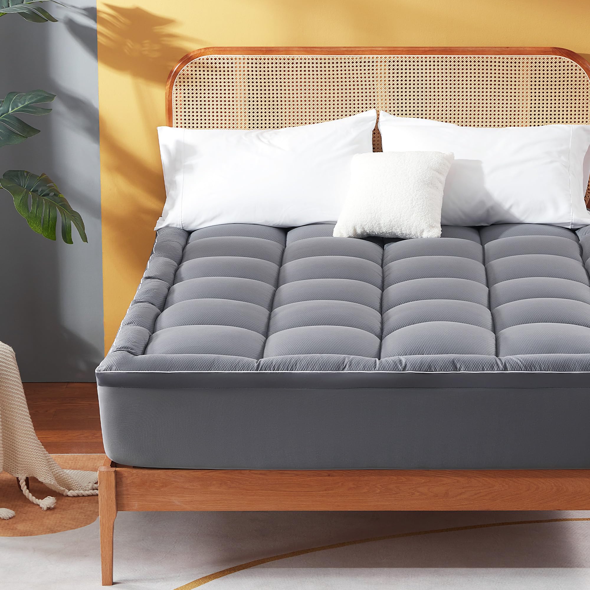 Sonive Matratzenauflage für Doppelbett, 135 x 190 cm, gesteppt, dick, für Doppelbett, superweiche Matratzenauflage mit extra tiefer Tasche, 38 cm, Hotelqualität, Grau
