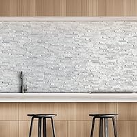 Vista 6 de SUNWINGS Mosaico de 5 hojas de azulejos de mármol autoadhesivos de piedra natural 3D, 11.5 x 10.7 pulgadas, para pegar en el protector contra