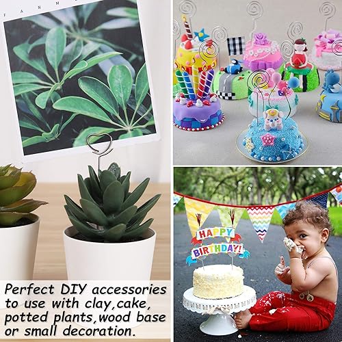 Miniatura 5 de H&W 50 piezas de clip de alambre para manualidades, 10 redondos, 10 corazones, 10 estrellas, 10 notas musicales, 10 flores, tarjeteros de mesa,