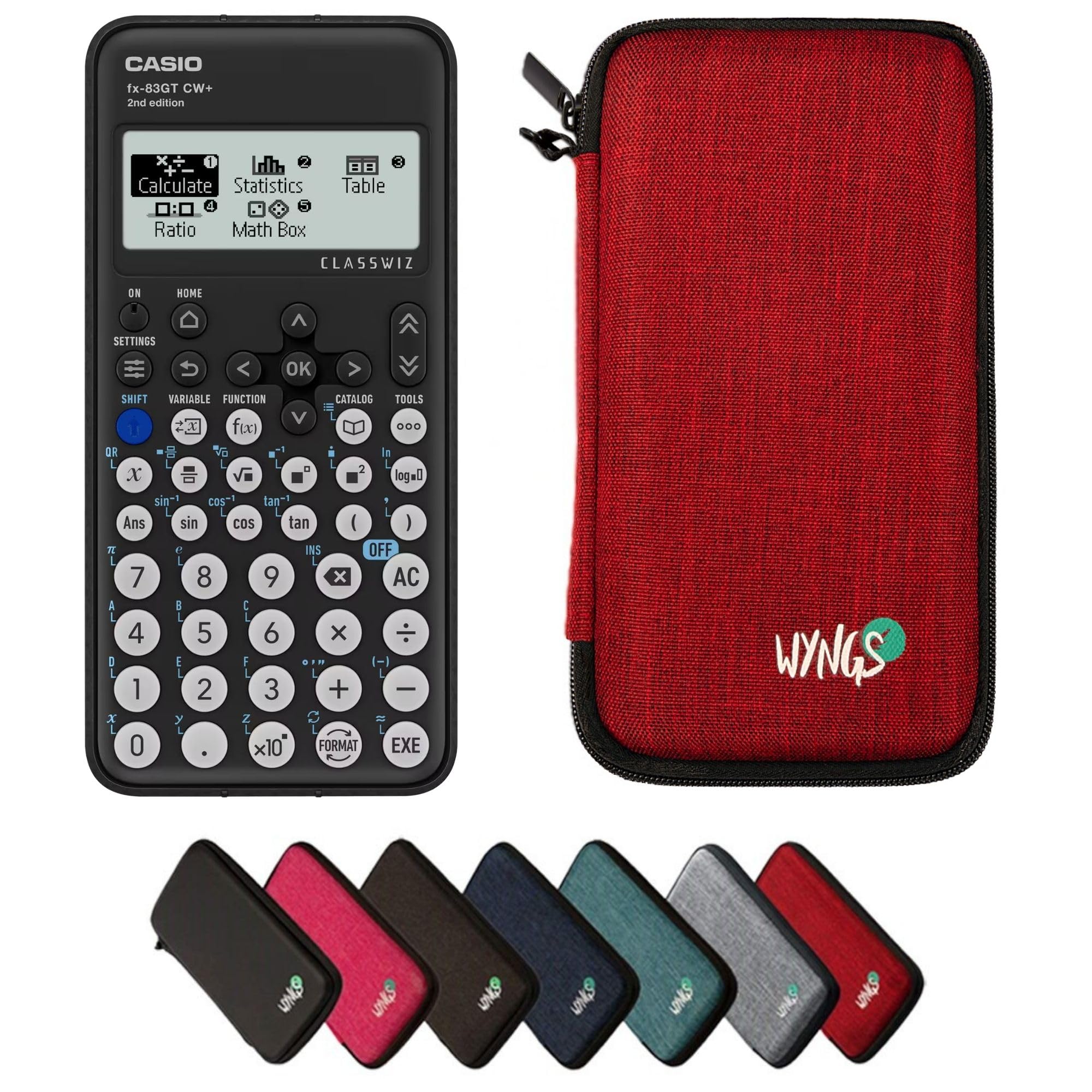 Casio fx-83GTCW+ Black including a WYNGS protective case in Red - Basic Set