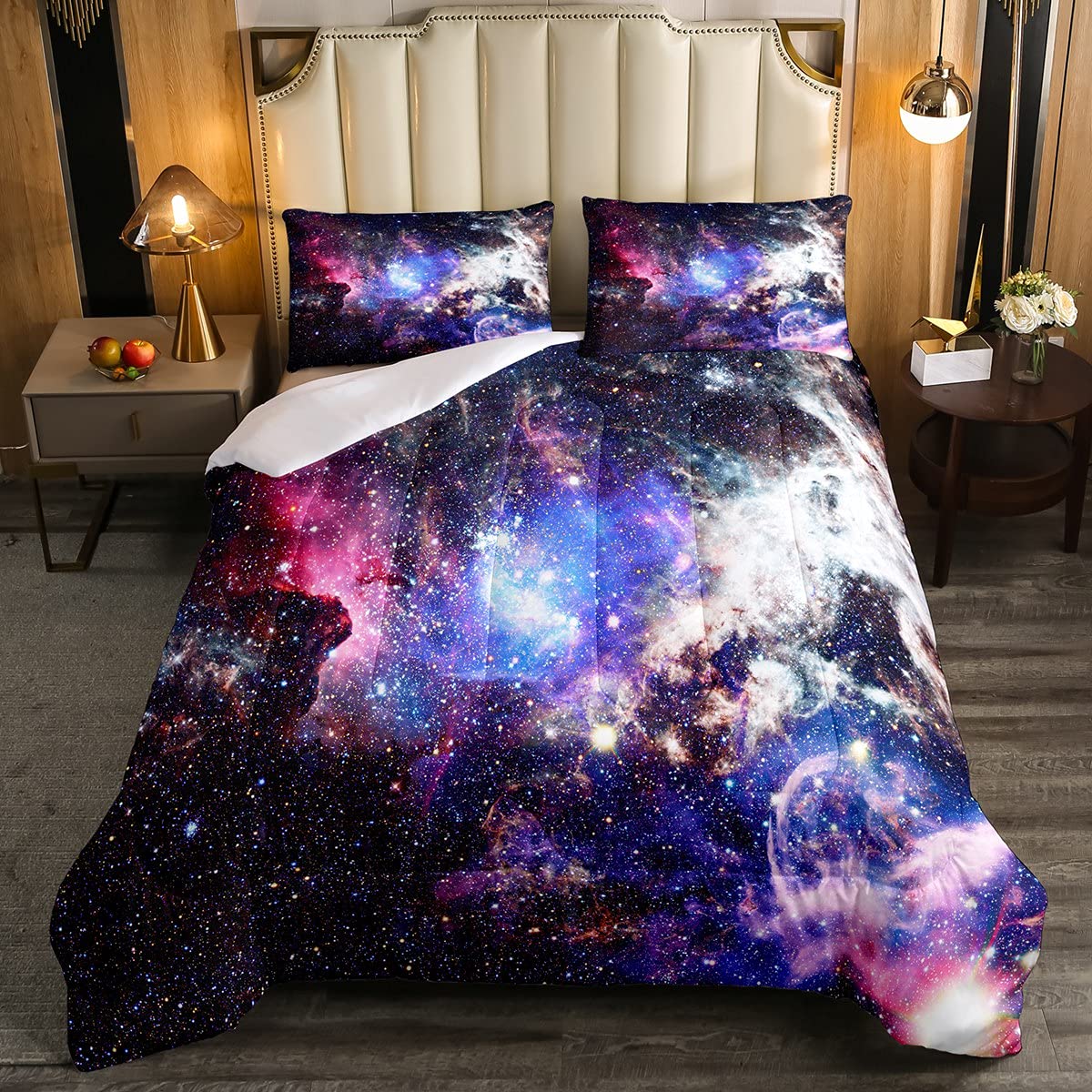 Galaxy Comforter Universe Nebula Duvet Insert for Kids Boys Girls Cosmos Starry Sky Purple Blue Duvet Outer Style Down Comforter with 1 Pillowcase 2Pcs Bedding Single