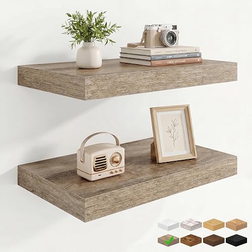 Marsmiles 9.25in Depth Floating Shelves, 16x9.25x1.4, Grey, Set of 2