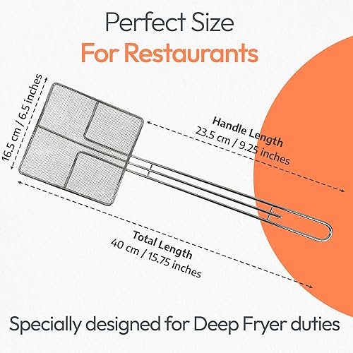 Miniatura 2 de Colador de malla de alambre con mango largo  Paquete de 2  Cuchara cuadrada de 6.5 pulgadas  Colador de aceite de cocina para freidora y uso
