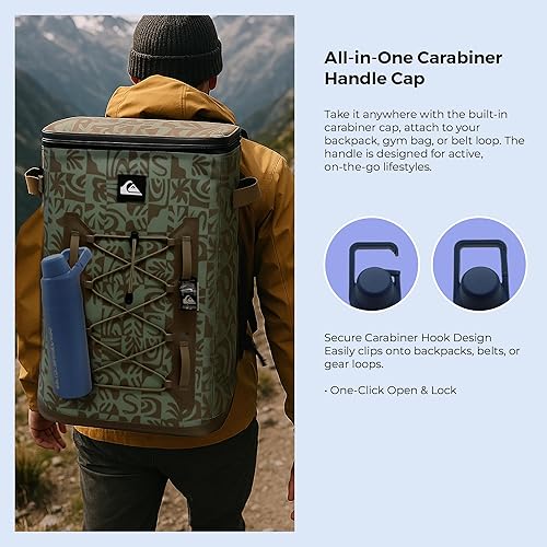 Miniatura 5 de Quiksilver Botella de agua de acero inoxidable de 24 onzas, vaso aislado de boca ancha con gancho de mosquetón, acero 188, 24 horas frías12 horas