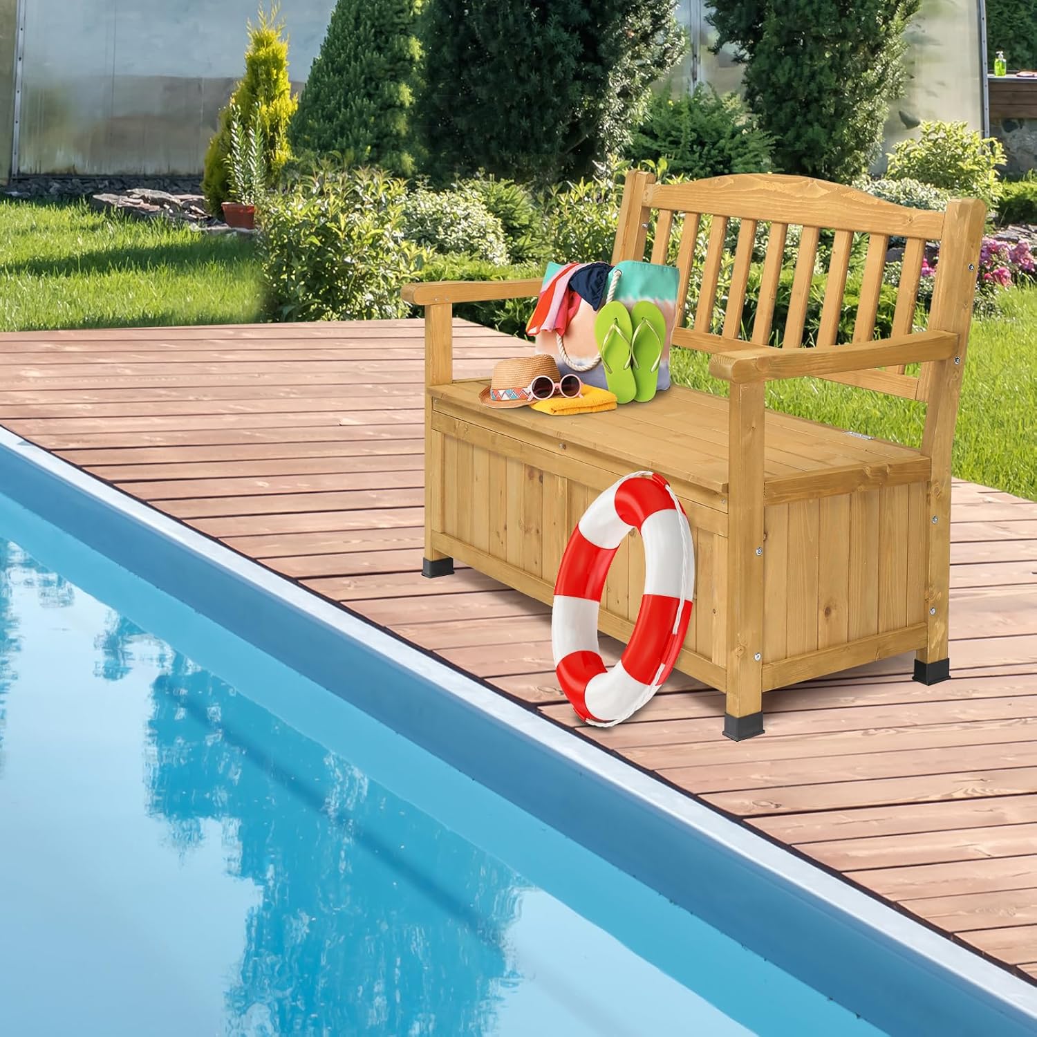 44inch Cedar Yard Storage Box with Backrest Armrest Bright Yellow